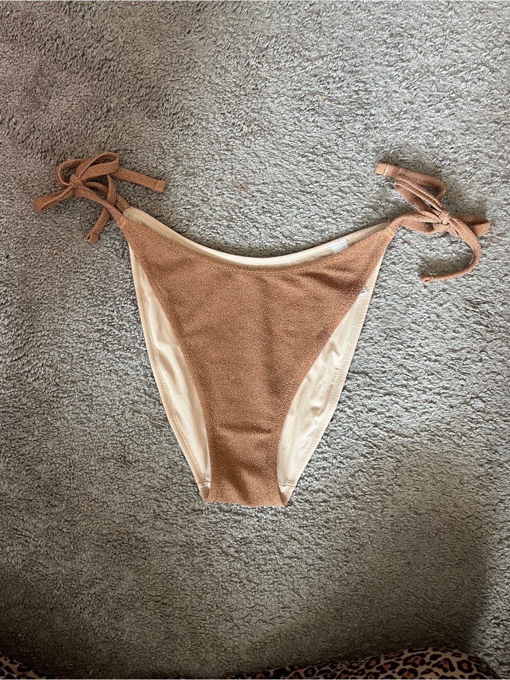 Tie-Side Bikini Bottom in Light Brown & Cream